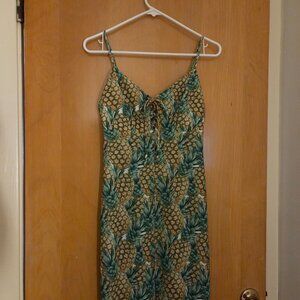 Vtg Show Me Your Mumu Maxi Dress Size XS/S Pineapple Print Slit Heidi Ruffle USA